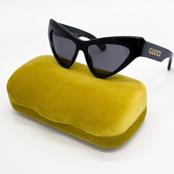 NEW GUCCI GG1294S 001 WOMEN SHINY BLACK GREY CAT EYE SUNGLASSES GUCCI - Picture 3 of 13